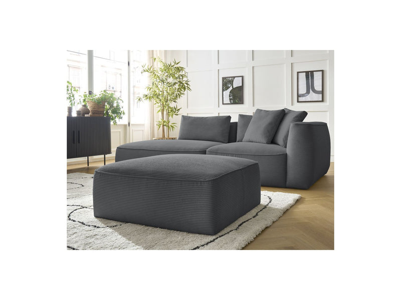 Canapé Droit Fixe 3 Places - Leopold - Velours Côtelé - Avec Pouf - Angle Gauche