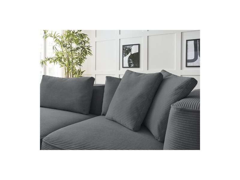 Canapé Droit Fixe 3 Places - Leopold - Velours Côtelé - Avec Pouf - Angle Gauche