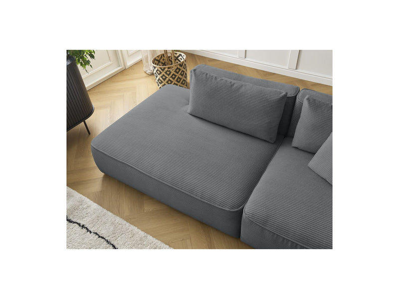 Canapé Droit Fixe 3 Places - Leopold - Velours Côtelé - Avec Pouf - Angle Gauche