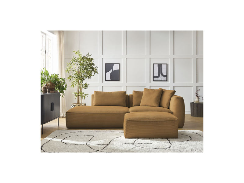 Canapé Droit Fixe 3 Places - Leopold - Velours Côtelé - Avec Pouf - Angle Gauche