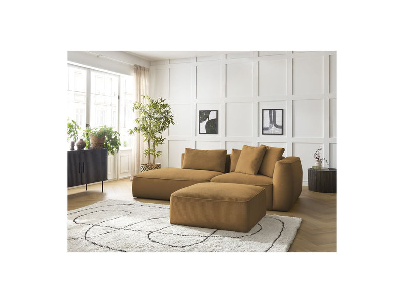 Canapé Droit Fixe 3 Places - Leopold - Velours Côtelé - Avec Pouf - Angle Gauche