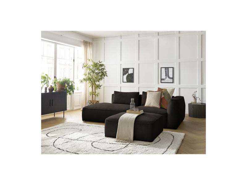 Canapé Droit Fixe 3 Places - Leopold - Velours Côtelé - Avec Pouf - Angle Gauche