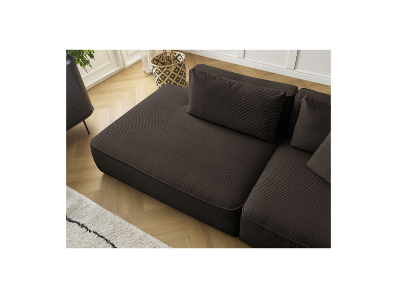 Canapé Droit Fixe 3 Places - Leopold - Velours Côtelé - Avec Pouf - Angle Gauche