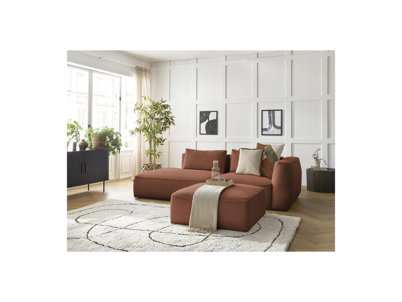 Canapé Droit Fixe 3 Places - Leopold - Velours Côtelé - Avec Pouf - Angle Gauche