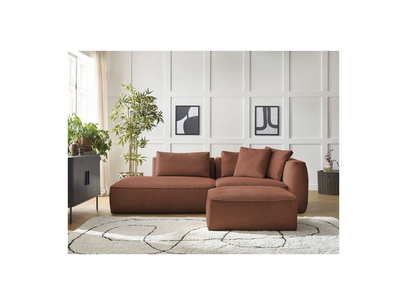 Canapé Droit Fixe 3 Places - Leopold - Velours Côtelé - Avec Pouf - Angle Gauche