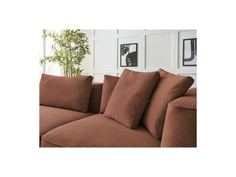 Canapé Droit Fixe 3 Places - Leopold - Velours Côtelé - Avec Pouf - Angle Gauche