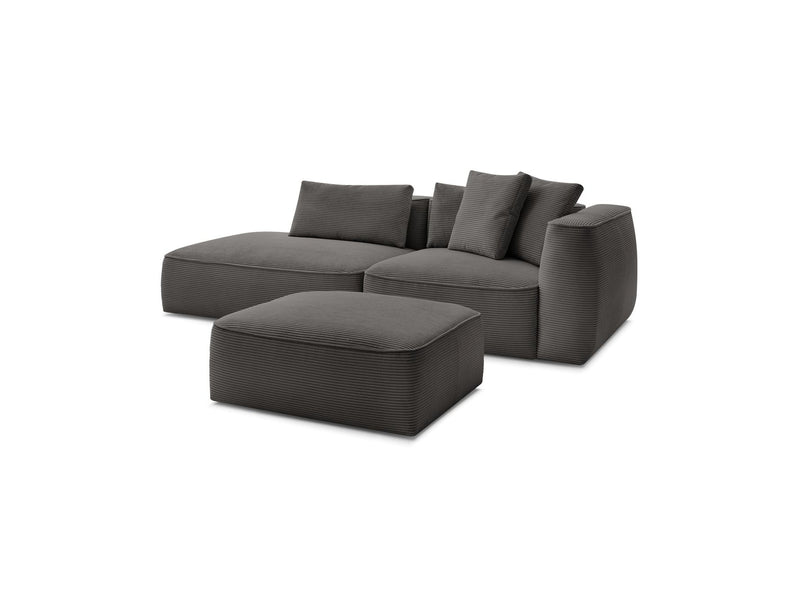 Canapé Droit Fixe 3 Places - Leopold - Velours Côtelé - Avec Pouf - Angle Gauche