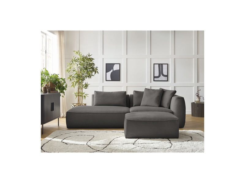 Canapé Droit Fixe 3 Places - Leopold - Velours Côtelé - Avec Pouf - Angle Gauche