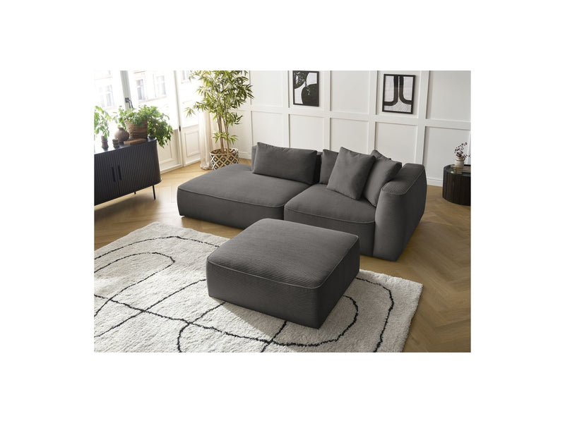 Canapé Droit Fixe 3 Places - Leopold - Velours Côtelé - Avec Pouf - Angle Gauche