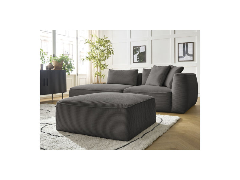 Canapé Droit Fixe 3 Places - Leopold - Velours Côtelé - Avec Pouf - Angle Gauche