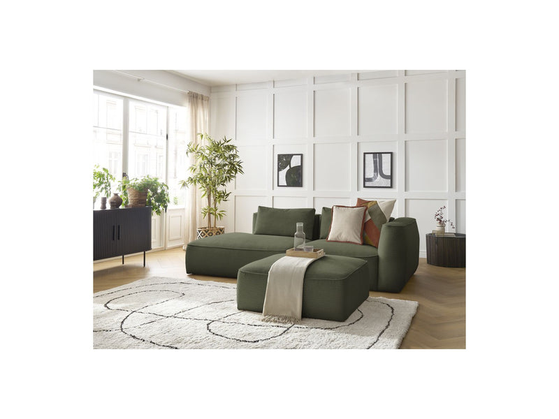 Canapé Droit Fixe 3 Places - Leopold - Velours Côtelé - Avec Pouf - Angle Droit