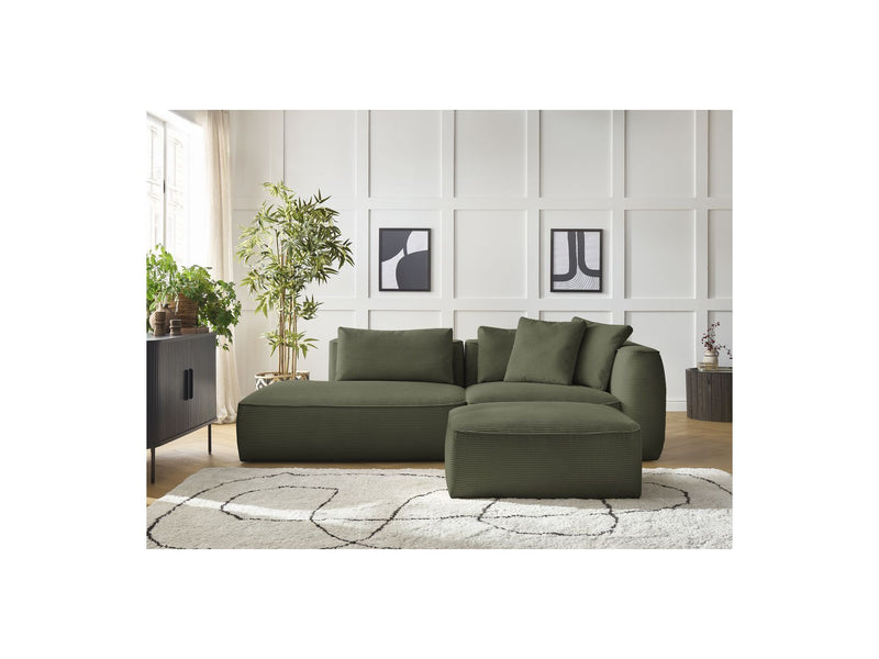 Canapé Droit Fixe 3 Places - Leopold - Velours Côtelé - Avec Pouf - Angle Droit