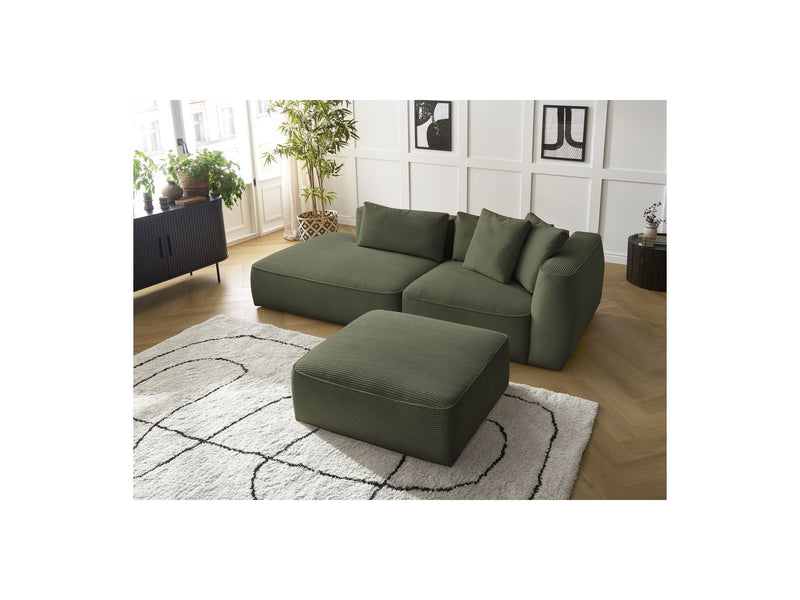 Canapé Droit Fixe 3 Places - Leopold - Velours Côtelé - Avec Pouf - Angle Droit