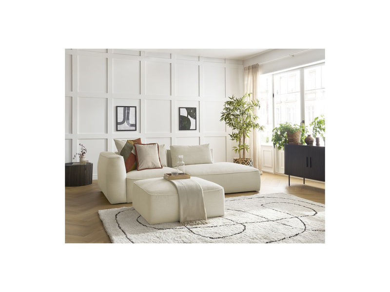 Canapé Droit Fixe 3 Places - Leopold - Velours Côtelé - Avec Pouf - Angle Droit