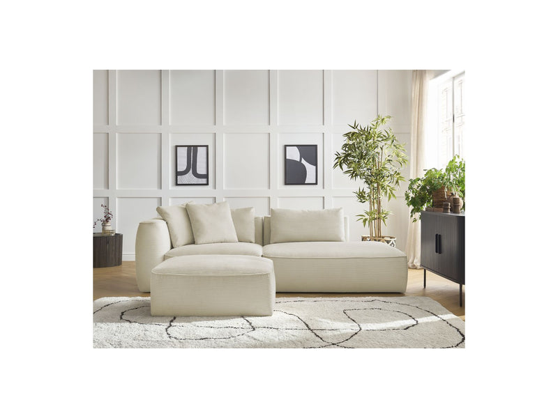 Canapé Droit Fixe 3 Places - Leopold - Velours Côtelé - Avec Pouf - Angle Droit