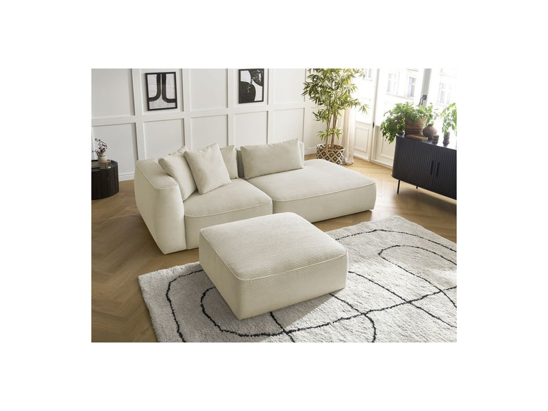 Canapé Droit Fixe 3 Places - Leopold - Velours Côtelé - Avec Pouf - Angle Droit