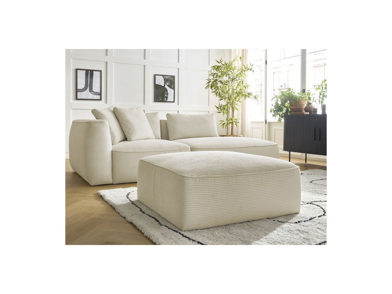 Canapé Droit Fixe 3 Places - Leopold - Velours Côtelé - Avec Pouf - Angle Droit