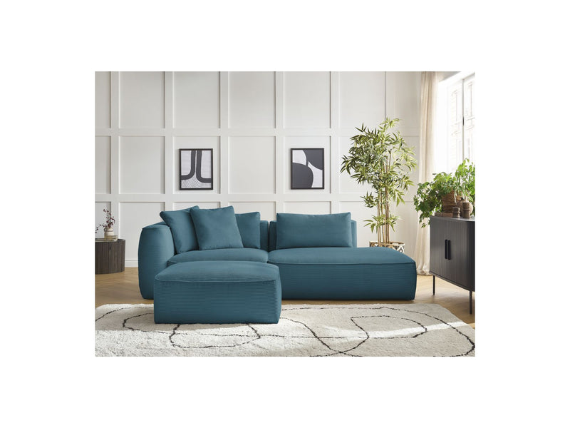 Canapé Droit Fixe 3 Places - Leopold - Velours Côtelé - Avec Pouf - Angle Droit