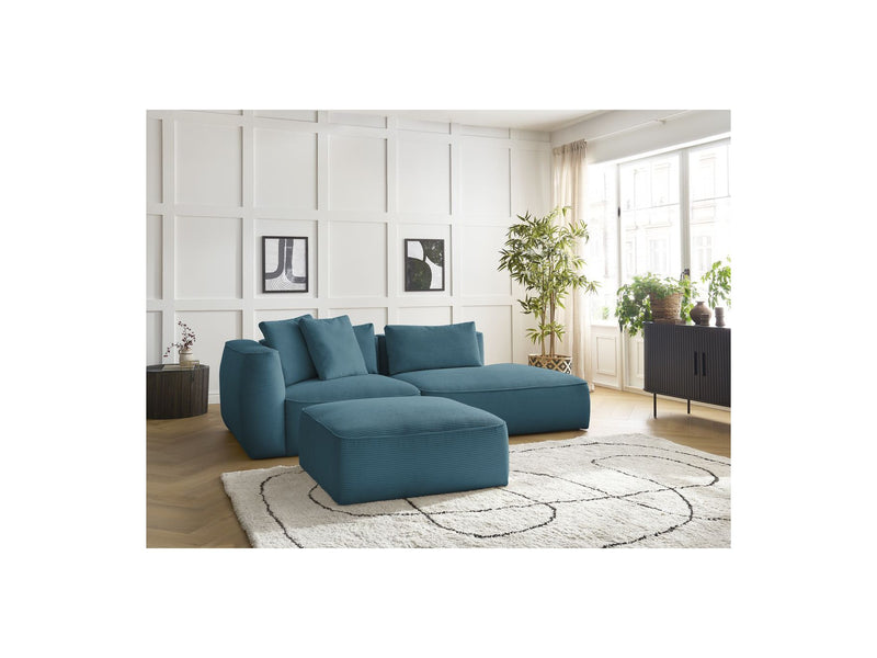 Canapé Droit Fixe 3 Places - Leopold - Velours Côtelé - Avec Pouf - Angle Droit