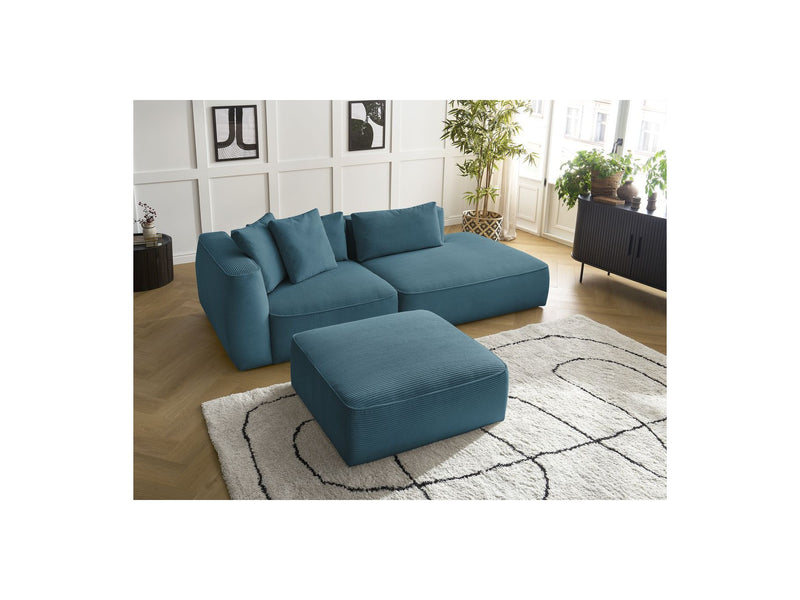 Canapé Droit Fixe 3 Places - Leopold - Velours Côtelé - Avec Pouf - Angle Droit