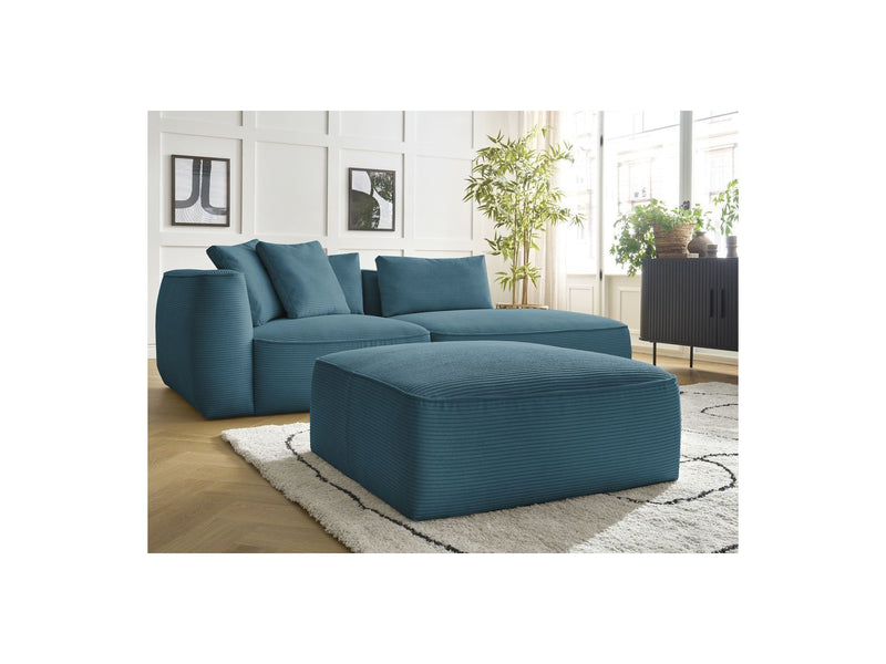 Canapé Droit Fixe 3 Places - Leopold - Velours Côtelé - Avec Pouf - Angle Droit