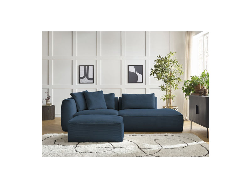 Canapé Droit Fixe 3 Places - Leopold - Velours Côtelé - Avec Pouf - Angle Gauche