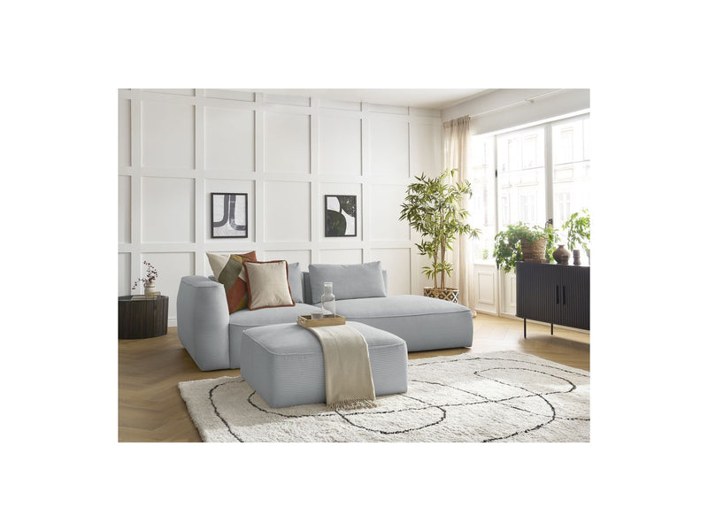 Canapé Droit Fixe 3 Places - Leopold - Velours Côtelé - Avec Pouf - Angle Droit