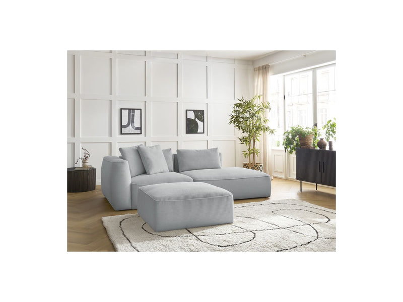 Canapé Droit Fixe 3 Places - Leopold - Velours Côtelé - Avec Pouf - Angle Droit