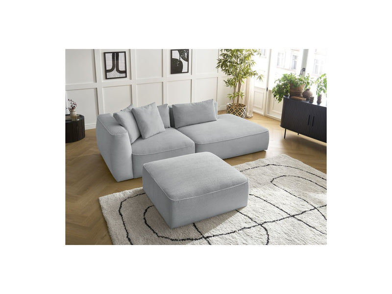 Canapé Droit Fixe 3 Places - Leopold - Velours Côtelé - Avec Pouf - Angle Droit