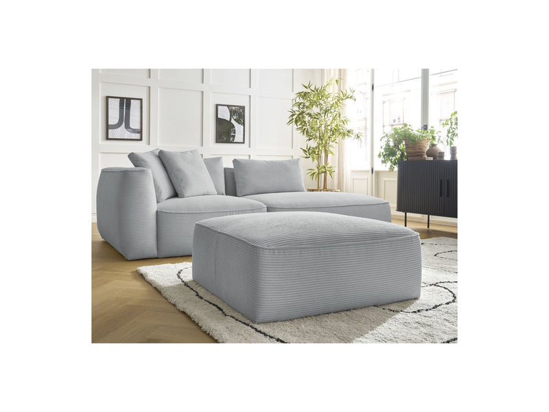 Canapé Droit Fixe 3 Places - Leopold - Velours Côtelé - Avec Pouf - Angle Droit