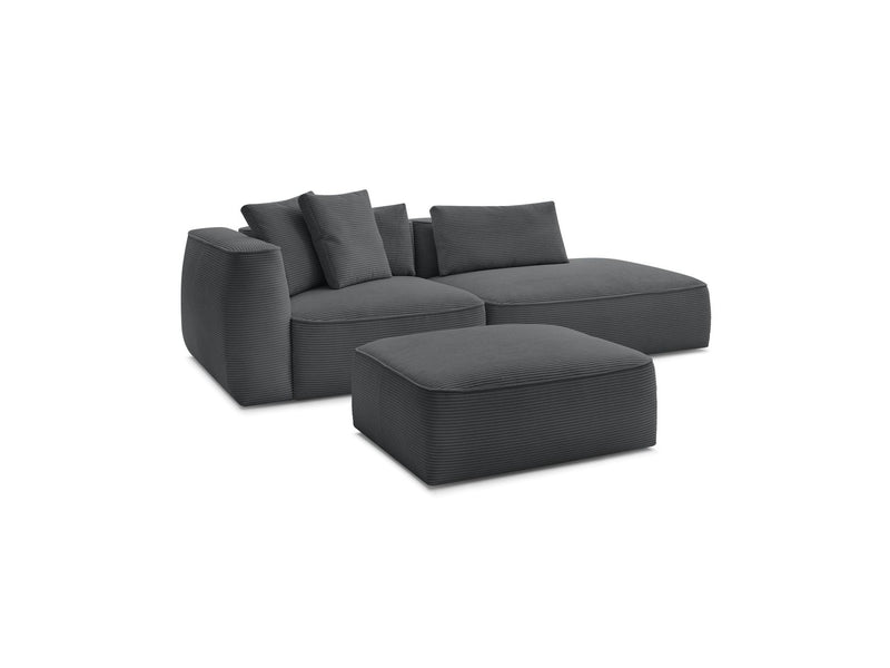 Canapé Droit Fixe 3 Places - Leopold - Velours Côtelé - Avec Pouf - Angle Droit