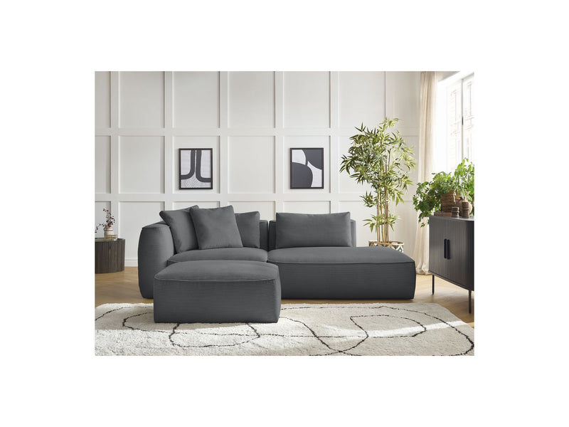 Canapé Droit Fixe 3 Places - Leopold - Velours Côtelé - Avec Pouf - Angle Droit