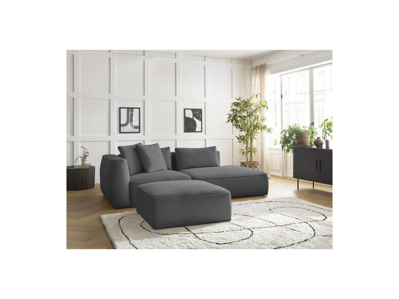 Canapé Droit Fixe 3 Places - Leopold - Velours Côtelé - Avec Pouf - Angle Droit