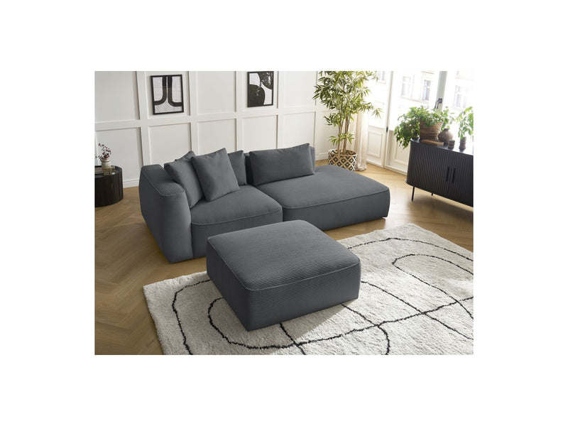 Canapé Droit Fixe 3 Places - Leopold - Velours Côtelé - Avec Pouf - Angle Droit