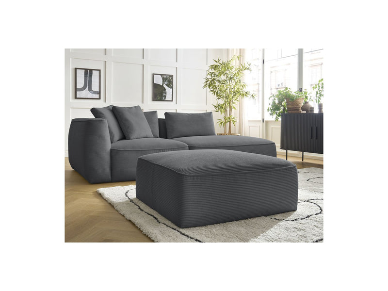 Canapé Droit Fixe 3 Places - Leopold - Velours Côtelé - Avec Pouf - Angle Droit