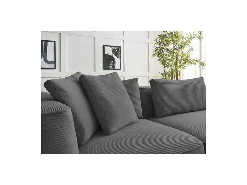 Canapé Droit Fixe 3 Places - Leopold - Velours Côtelé - Avec Pouf - Angle Droit