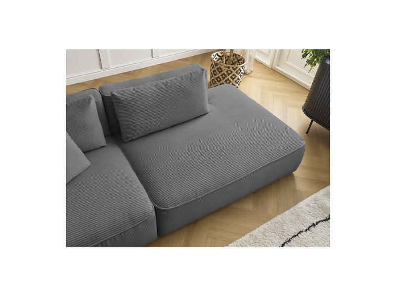 Canapé Droit Fixe 3 Places - Leopold - Velours Côtelé - Avec Pouf - Angle Droit