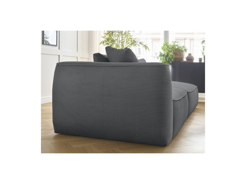 Canapé Droit Fixe 3 Places - Leopold - Velours Côtelé - Avec Pouf - Angle Droit