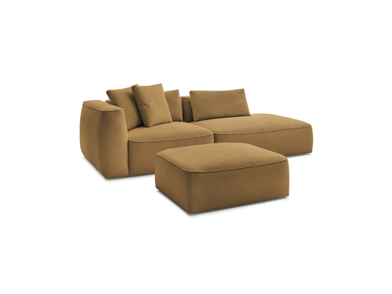 Canapé Droit Fixe 3 Places - Leopold - Velours Côtelé - Avec Pouf - Angle Droit