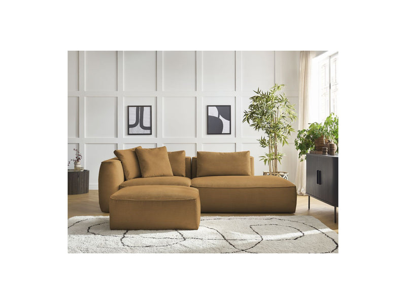 Canapé Droit Fixe 3 Places - Leopold - Velours Côtelé - Avec Pouf - Angle Droit