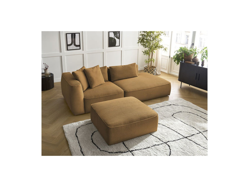 Canapé Droit Fixe 3 Places - Leopold - Velours Côtelé - Avec Pouf - Angle Droit