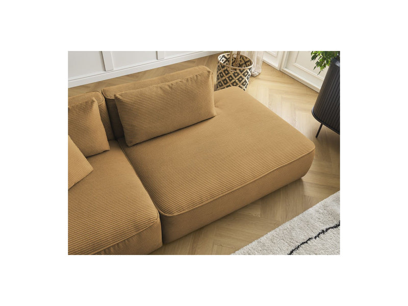 Canapé Droit Fixe 3 Places - Leopold - Velours Côtelé - Avec Pouf - Angle Droit