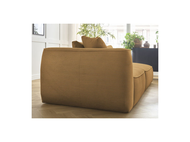 Canapé Droit Fixe 3 Places - Leopold - Velours Côtelé - Avec Pouf - Angle Droit