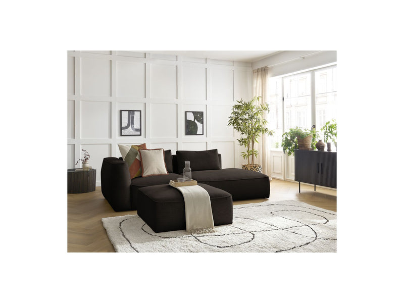 Canapé Droit Fixe 3 Places - Leopold - Velours Côtelé - Avec Pouf - Angle Droit