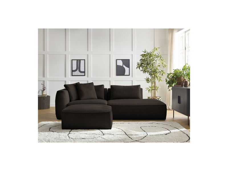 Canapé Droit Fixe 3 Places - Leopold - Velours Côtelé - Avec Pouf - Angle Droit