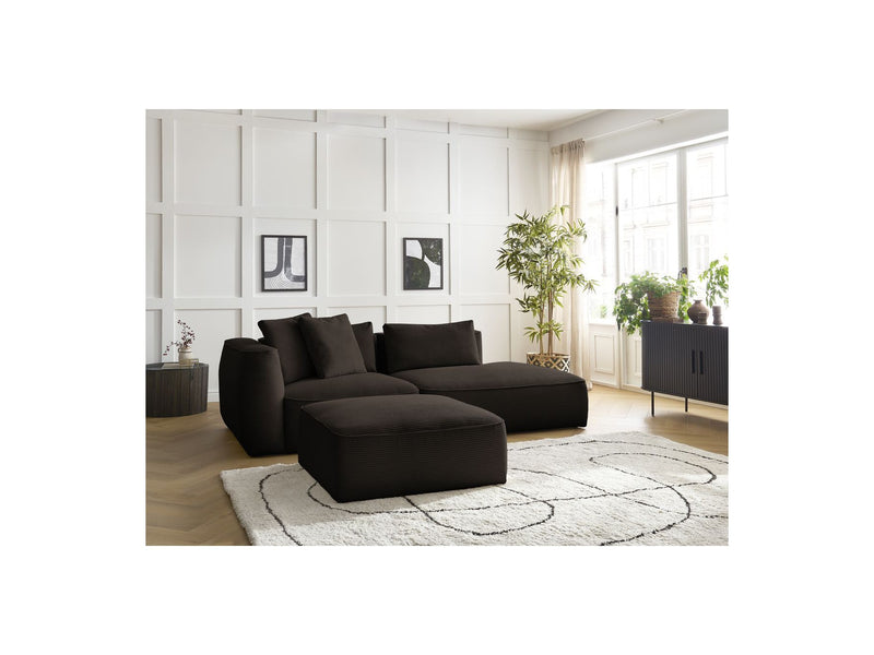 Canapé Droit Fixe 3 Places - Leopold - Velours Côtelé - Avec Pouf - Angle Droit