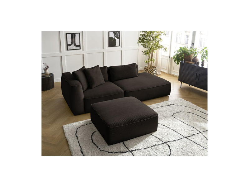 Canapé Droit Fixe 3 Places - Leopold - Velours Côtelé - Avec Pouf - Angle Droit