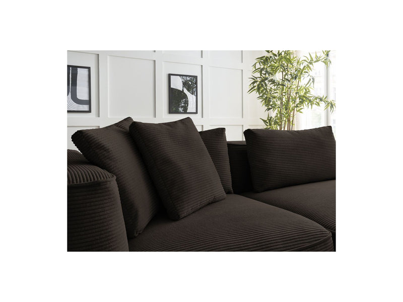 Canapé Droit Fixe 3 Places - Leopold - Velours Côtelé - Avec Pouf - Angle Droit