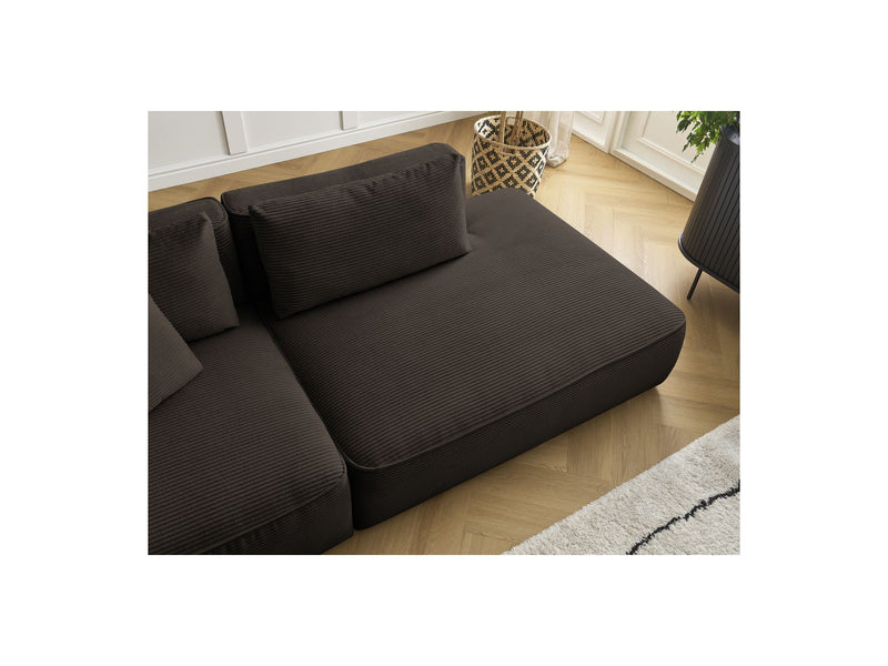 Canapé Droit Fixe 3 Places - Leopold - Velours Côtelé - Avec Pouf - Angle Droit