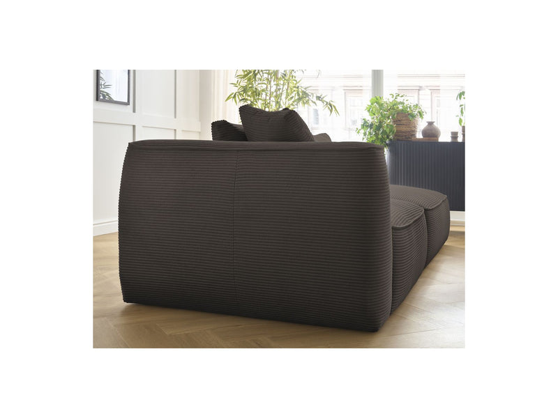 Canapé Droit Fixe 3 Places - Leopold - Velours Côtelé - Avec Pouf - Angle Droit